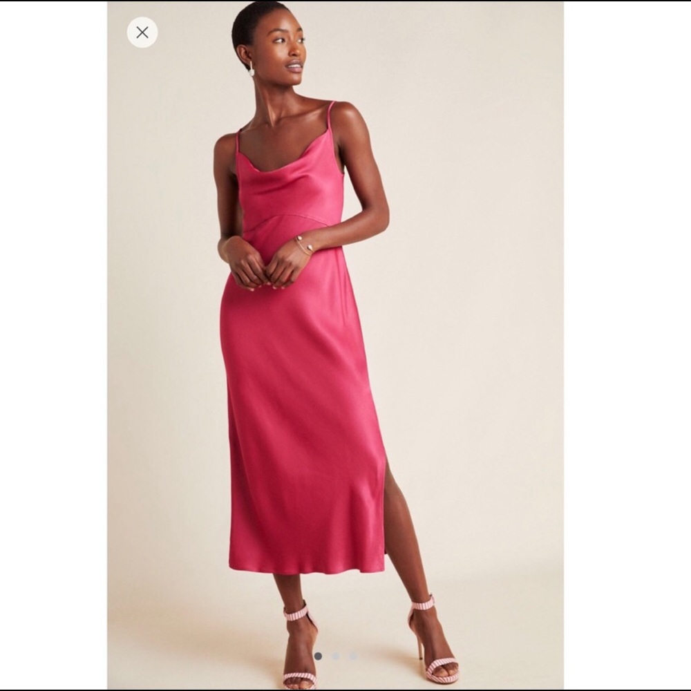 Anthropologie Bias Slip Dress in Raspberry